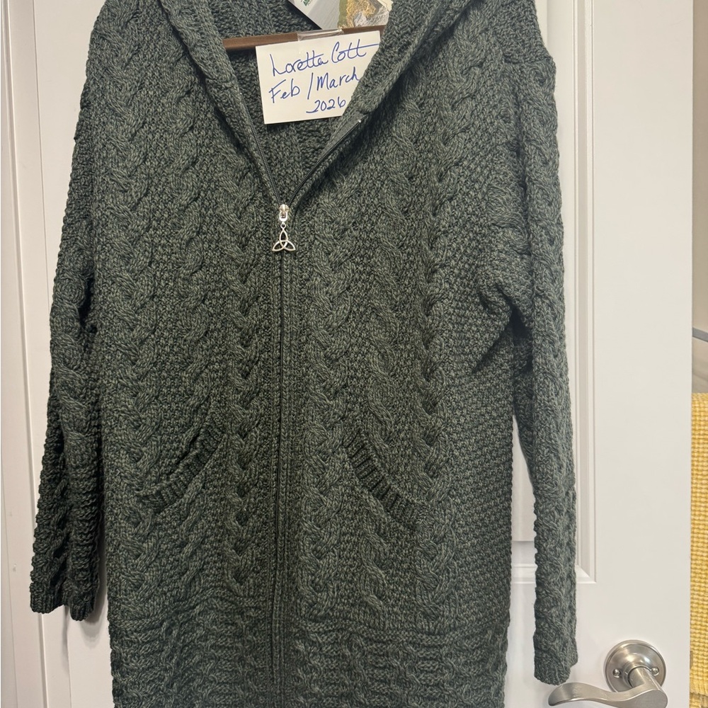 Aran Crafts Forest Green Cable Knit Cardigan